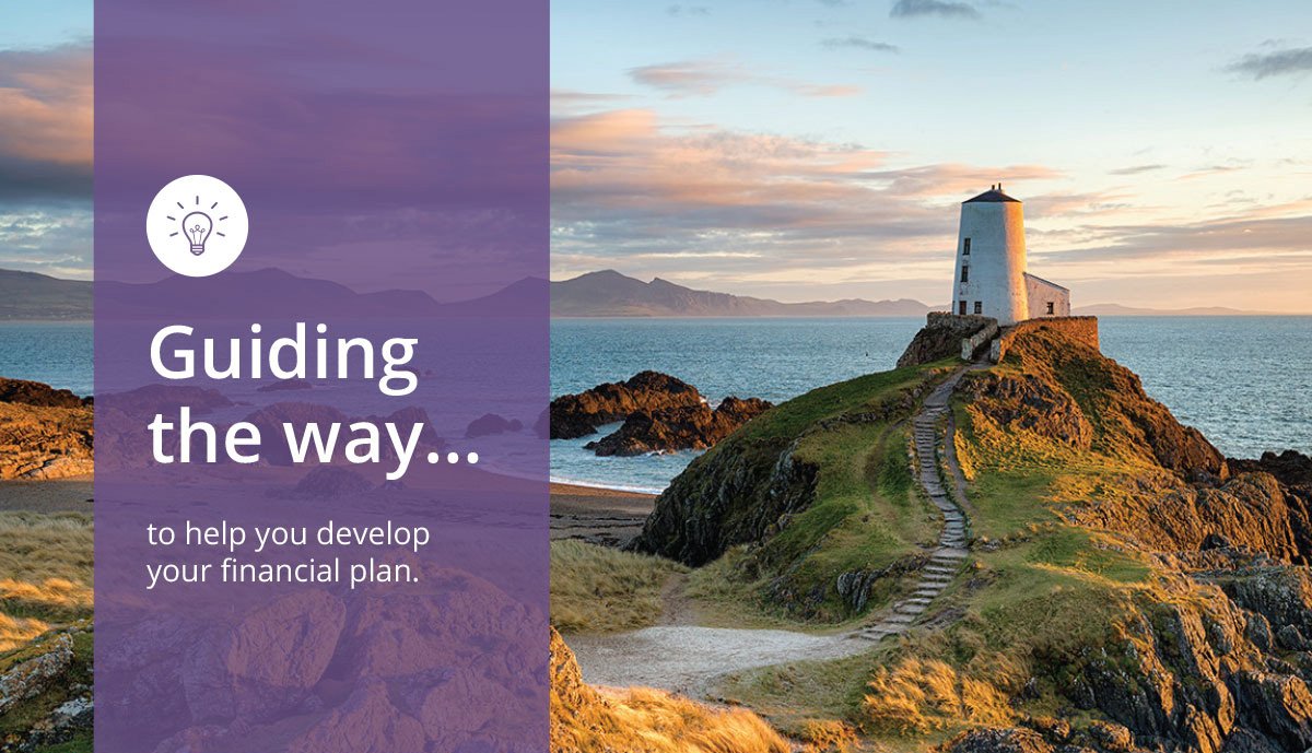 Image of a lighthouse atop a hill next to the ocean. Text reads: Guiding the way... to help you discover your financial plan.