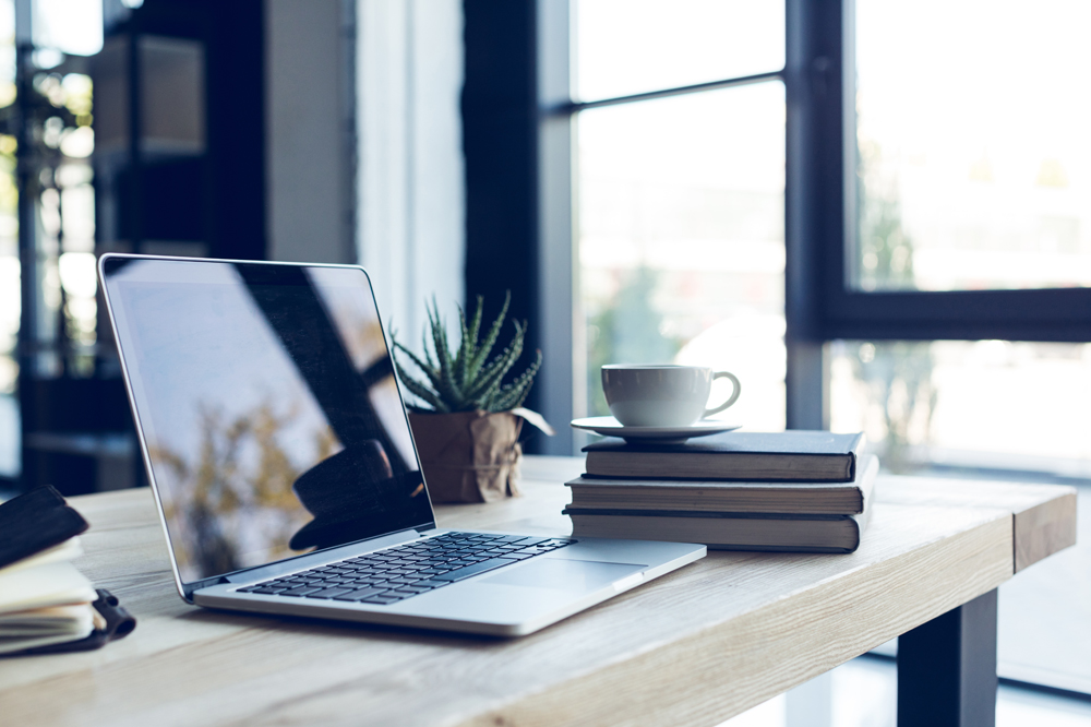 desk with laptop