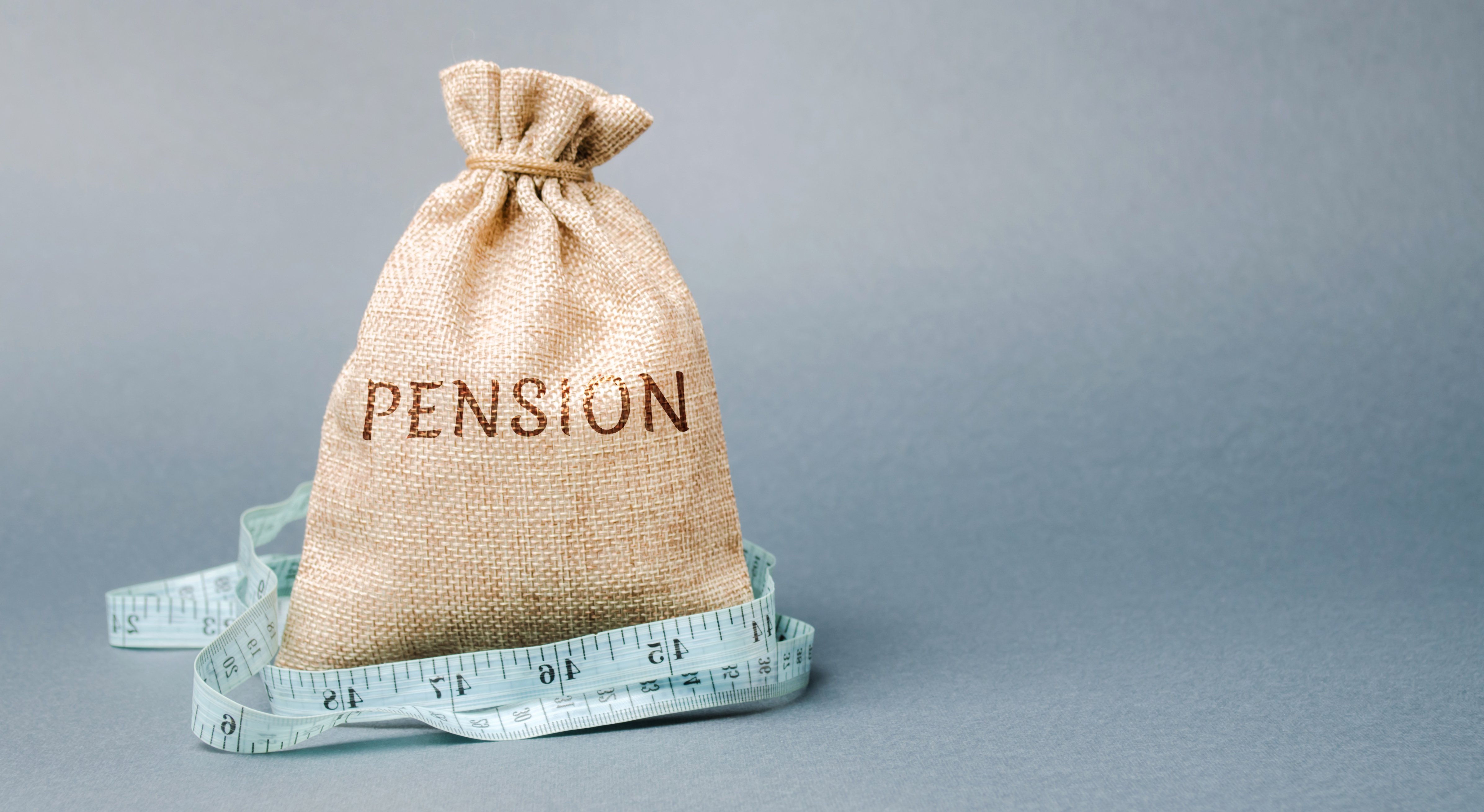 image shows a money bag with 'pension' written on it